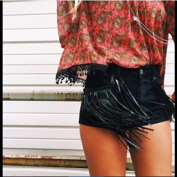 Carmar Pants - LF Carmar Black Leather Fringe Dakota Shorts